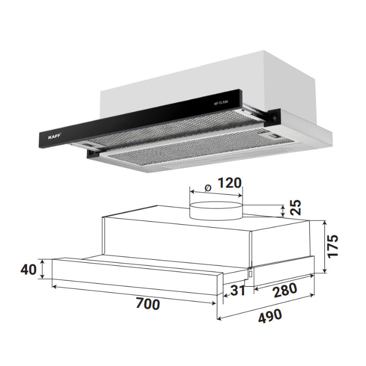 Máy Hút Mùi Âm Tủ KAFF KF-TL70H